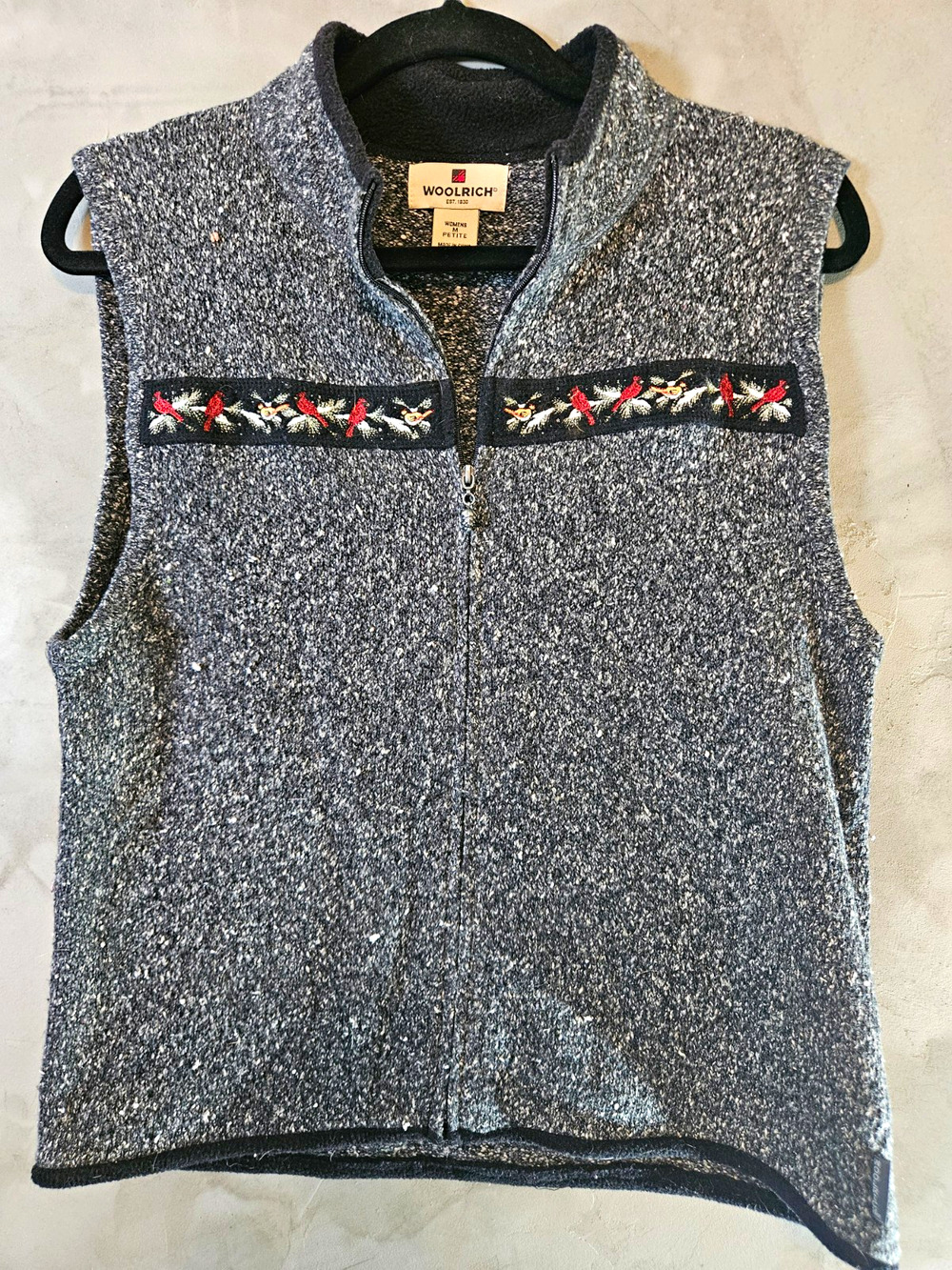 Vintage Woolrich Women’s M Petite Charcoal Heather Zip Front Vest w/ Pockets